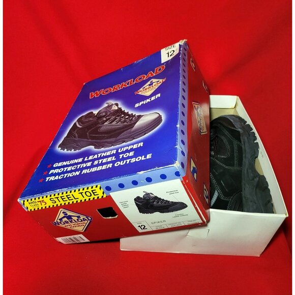 Mens Workload Spiker Black Leather Steele Toe Shoes Size 12 NIB - Picture 2 of 12